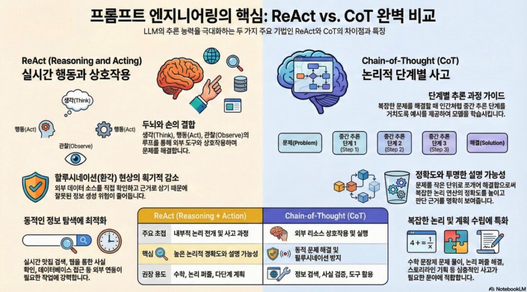 프롬프트 마스터: ReAct (추론과 행동) vs. CoT (생각의 사슬) 기법 비교 – nextplatform